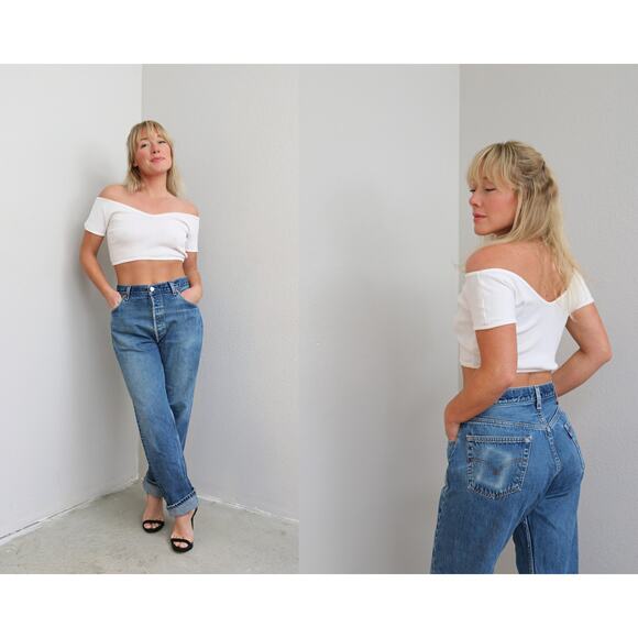 2000's Vintage Levi's 501 Medium Wash Wallet Mark Jeans ~ Women's LG XL 34" 35" - Picture 1 of 10